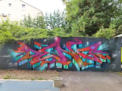 Coralle and Cyan and Colorful Stylewriting by Deno. This Graffiti is located in Lovran, Croatia and was created in 2023.