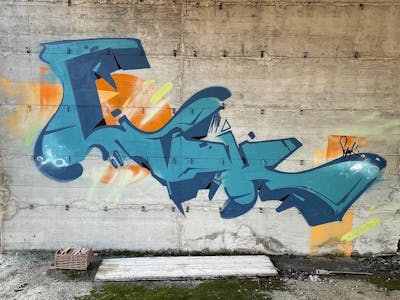 Cyan and Blue Stylewriting by synk. This Graffiti is located in Perugia, Italy and was created in 2023. This Graffiti can be described as Stylewriting and Abandoned.