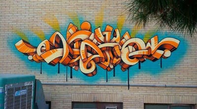 Orange and Beige Stylewriting by RAZ.ONE. This Graffiti is located in Yazd, Iran and was created in 2015. This Graffiti can be described as Stylewriting and 3D.