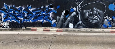 Black and Blue Stylewriting by 2Down crew, jude juiz and Mons. This Graffiti is located in Bangkok, Thailand and was created in 2021. This Graffiti can be described as Stylewriting, Characters and Wall of Fame.