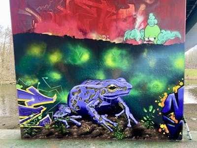 Violet and Green and Colorful Characters by Oekounlogisch and Oeko. This Graffiti is located in Kiel, Germany and was created in 2024. This Graffiti can be described as Characters and Wall of Fame.