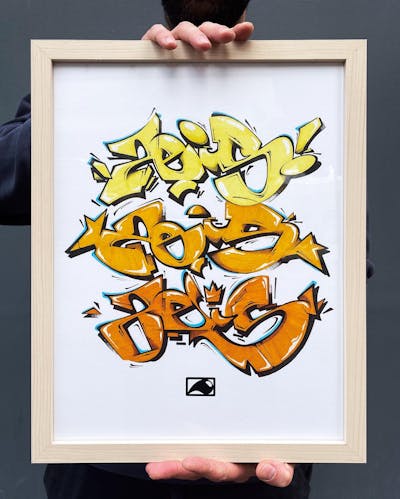 Yellow and Orange Blackbook by Zeisa. This Graffiti is located in Perugia, Italy and was created in 2022.