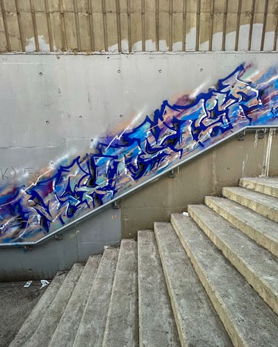 Blue and Colorful Stylewriting by FRANC. This Graffiti is located in Limassol, Cyprus and was created in 2022. This Graffiti can be described as Stylewriting and Street Bombing.