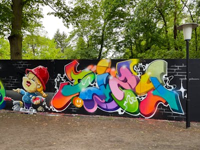 Colorful Stylewriting by Dizy & Emon. This Graffiti is located in Potsdam, Germany and was created in 2021. This Graffiti can be described as Stylewriting, Characters and Wall of Fame.