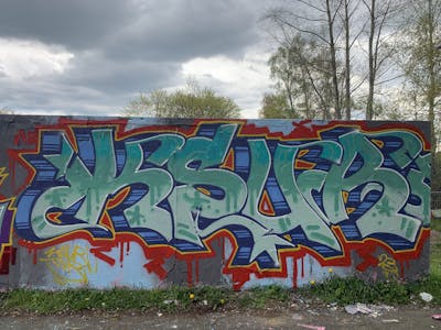 Cyan and Colorful Stylewriting by KSUR. This Graffiti is located in Wolfenbüttel, Germany and was created in 2023.