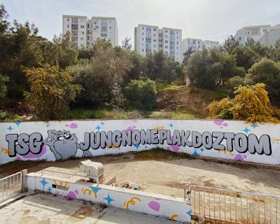 Chrome and Colorful Stylewriting by Tru Skool Gang, Toma, Plak, Nome, Doz and Jung. This Graffiti is located in Izmir, Turkey and was created in 2022. This Graffiti can be described as Stylewriting and Characters.