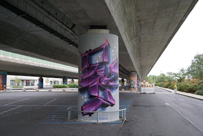 Violet and Grey Stylewriting by Kan and TMF. This Graffiti is located in Weimar, Germany and was created in 2021. This Graffiti can be described as Stylewriting, Wall of Fame and 3D.