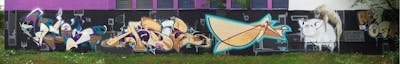 Beige and Colorful Stylewriting by Pank, mobar, urine, Jolly Fellow, OST and RCS. This Graffiti is located in Leipzig, Germany and was created in 2012. This Graffiti can be described as Stylewriting, Characters and Wall of Fame.