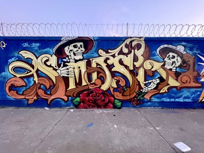 Blue and Beige Stylewriting by TMC and Smash calavera. This Graffiti is located in Mexico city, Mexico and was created in 2022. This Graffiti can be described as Stylewriting, Characters and Wall of Fame.
