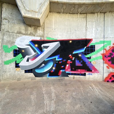 Colorful Stylewriting by Jota. This Graffiti is located in Murcia, Spain and was created in 2021. This Graffiti can be described as Stylewriting, Abandoned and Futuristic.