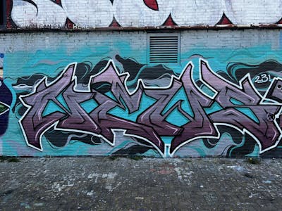 Coralle and Cyan Stylewriting by News. This Graffiti is located in Amsterdam, Netherlands and was created in 2023. This Graffiti can be described as Stylewriting and Wall of Fame.