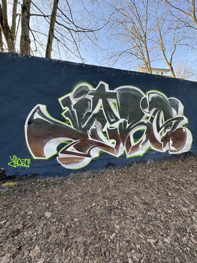 Grey and Brown Stylewriting by Jibo. This Graffiti is located in Düsseldorf, Germany and was created in 2024. This Graffiti can be described as Stylewriting and Wall of Fame.