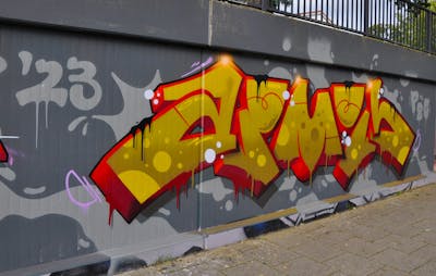 Grey and Red and Beige Stylewriting by HAMPI. This Graffiti is located in Bremen, Germany and was created in 2023.