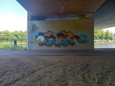 Light Blue and Orange and Colorful Stylewriting by Onrush73. This Graffiti is located in Nijmegen, Netherlands and was created in 2023. This Graffiti can be described as Stylewriting and Characters.
