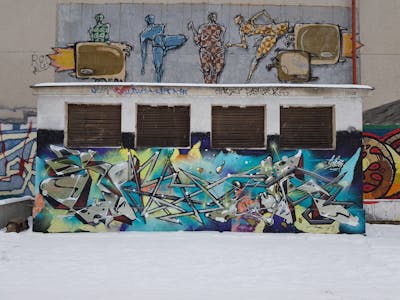 Colorful Stylewriting by SIDOK and Hir DNK. This Graffiti is located in Uzhhorod, Ukraine and was created in 2019. This Graffiti can be described as Stylewriting and Wall of Fame.