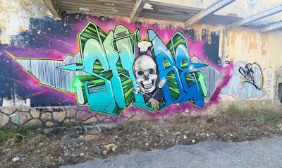 Colorful Stylewriting by Shibe1. This Graffiti is located in Setubal, Portugal and was created in 2022. This Graffiti can be described as Stylewriting, Characters and Abandoned.