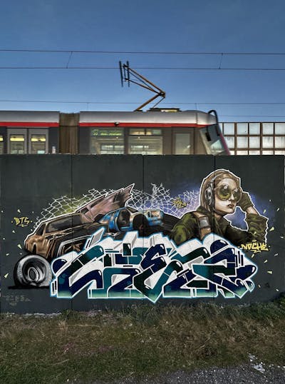 Colorful Stylewriting by Notes, BTS, POK, Cheza and NOCHE. This Graffiti is located in Prague, Czech Republic and was created in 2023. This Graffiti can be described as Stylewriting, Characters and Atmosphere.