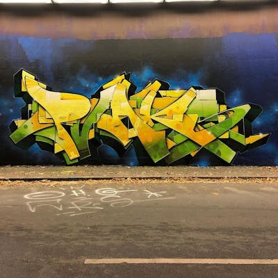 Yellow and Colorful Stylewriting by puak. This Graffiti is located in bochum, Germany and was created in 2020. This Graffiti can be described as Stylewriting.