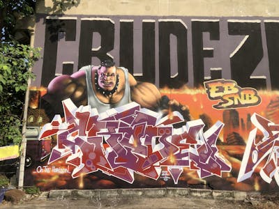 Colorful and White and Orange Stylewriting by Crude. This Graffiti is located in Bangkok, Thailand and was created in 2022. This Graffiti can be described as Stylewriting, Characters and Murals.