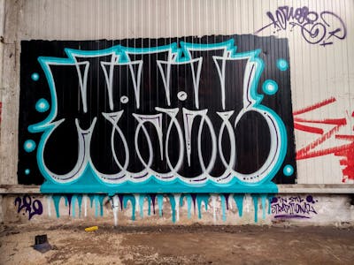 Black and Light Blue and White Stylewriting by MOSEK. This Graffiti is located in Bucharest, Romania and was created in 2020.