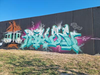 Cyan and Colorful Stylewriting by Ruin. This Graffiti is located in Salzwedel, Germany and was created in 2022. This Graffiti can be described as Stylewriting and Characters.