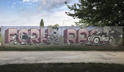 Coralle and Grey Stylewriting by Fork Imre and RACR. This Graffiti is located in Budapest, Hungary and was created in 2019. This Graffiti can be described as Stylewriting, Characters and Murals.