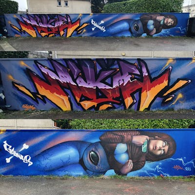 Colorful Characters by Antistak, Goonies crew and Sotiz. This Graffiti is located in Toulouse, France and was created in 2022. This Graffiti can be described as Characters and Stylewriting.