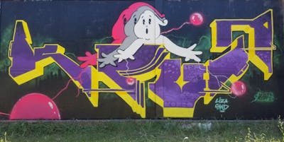 Colorful Stylewriting by Kput LFPcrew. This Graffiti is located in Toulouse, France and was created in 2021. This Graffiti can be described as Stylewriting, Characters and Wall of Fame.