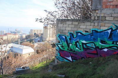 Colorful Stylewriting by Moosem135. This Graffiti is located in Baku, Azerbaijan and was created in 2016. This Graffiti can be described as Stylewriting and Street Bombing.
