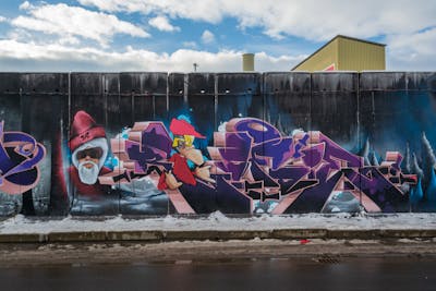 Coralle and Violet and Colorful Stylewriting by Rowdy, TMF and Rofdie. This Graffiti is located in Chemnitz, Germany and was created in 2023. This Graffiti can be described as Stylewriting and Characters.