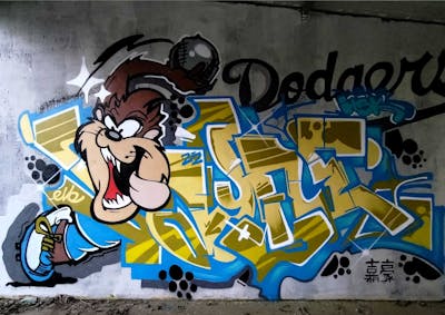 Beige and Light Blue Stylewriting by VAYNE3, HSK and EVECREW. This Graffiti is located in Batam, Indonesia and was created in 2022. This Graffiti can be described as Stylewriting and Characters.