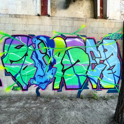 Colorful and Light Green Stylewriting by Moosem135. This Graffiti is located in Baku, Azerbaijan and was created in 2022. This Graffiti can be described as Stylewriting, Characters and Abandoned.