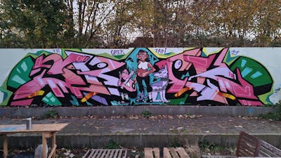 Colorful Stylewriting by Srek and Papi. This Graffiti is located in The Hague, Netherlands and was created in 2021. This Graffiti can be described as Stylewriting and Characters.