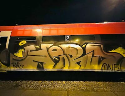 Chrome and Black and Yellow Stylewriting by Rme crew and Hero. This Graffiti is located in Germany and was created in 2023. This Graffiti can be described as Stylewriting and Trains.