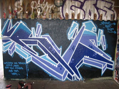 Blue and Light Blue Stylewriting by Pear, OST and KCF. This Graffiti is located in Delitzsch, Germany and was created in 2008. This Graffiti can be described as Stylewriting and Wall of Fame.