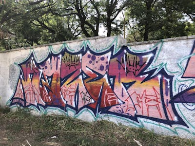 Coralle and Colorful Stylewriting by brg crew and Amzer. This Graffiti is located in Uzhhorod, Ukraine and was created in 2023.