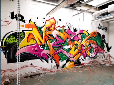 Colorful Stylewriting by Mesie. This Graffiti is located in United Kingdom and was created in 2022. This Graffiti can be described as Stylewriting and Abandoned.