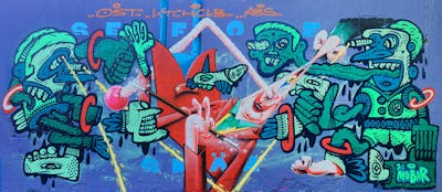 Colorful Characters by Hülpman, Smär, OST, ABS and KTCHCLB. This Graffiti is located in Hamburg, Germany and was created in 2019.