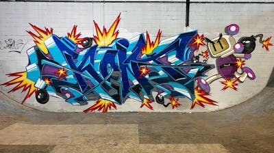 Blue and Colorful Stylewriting by KonT. This Graffiti is located in Lüdenscheid, Germany and was created in 2021. This Graffiti can be described as Stylewriting and Characters.