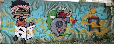 Colorful and Cyan Stylewriting by Aion, Doc and Ryth. This Graffiti is located in Porto, Portugal and was created in 2023. This Graffiti can be described as Stylewriting and Characters.