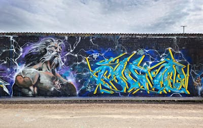 Cyan and Grey and Colorful Stylewriting by Cors One and Inka One. This Graffiti is located in Berlin, Germany and was created in 2023. This Graffiti can be described as Stylewriting, Characters and Wall of Fame.