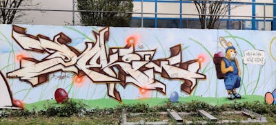 Colorful and Beige and Brown Stylewriting by Deki and AF Crew. This Graffiti is located in Wolfenbüttel, Germany and was created in 2022. This Graffiti can be described as Stylewriting and Characters.