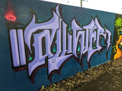 Violet Stylewriting by Cc_pinturas. This Graffiti is located in Murwillumbah, Australia and was created in 2021. This Graffiti can be described as Stylewriting and Wall of Fame.