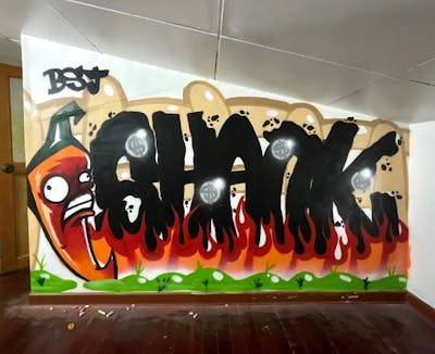 Colorful and Black Characters by SHANK. This Graffiti is located in Yangon, Myanmar and was created in 2024. This Graffiti can be described as Characters and Stylewriting.