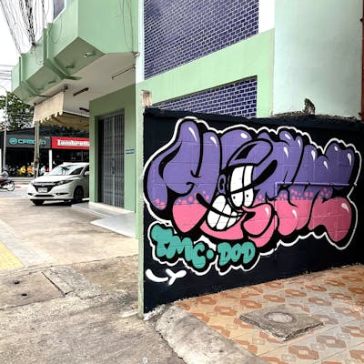 Coralle and Violet and Black Stylewriting by Hootive. This Graffiti is located in Thailand and was created in 2023. This Graffiti can be described as Stylewriting, Characters and Throw Up.