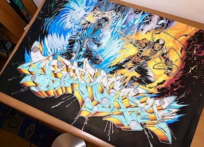 Black and Yellow and Light Blue Blackbook by Karma Two Gee and Barsky. This Graffiti is located in Thessaloniki, Greece and was created in 2021. This Graffiti can be described as Blackbook.