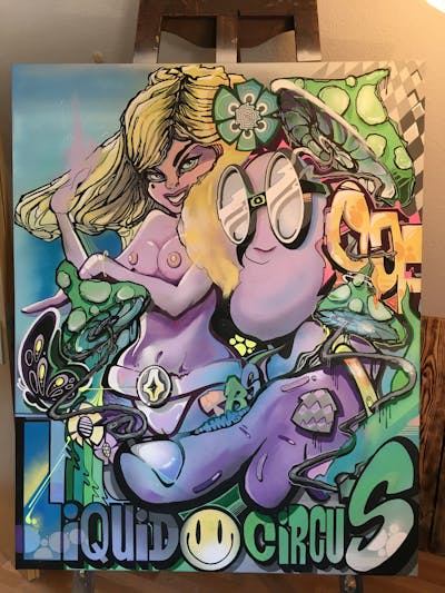 Coralle and Colorful Characters by Hmas. This Graffiti is located in Velvet Underground, Germany and was created in 2021. This Graffiti can be described as Characters and Canvas.