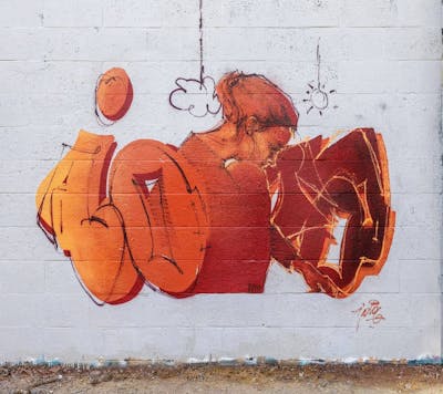 Orange and Red Characters by Iota. This Graffiti is located in Belgium and was created in 2019. This Graffiti can be described as Characters and Stylewriting.