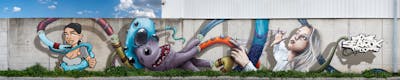 Colorful Characters by Searok, Mone and Ptoons. This Graffiti is located in Freital, Germany and was created in 2022.