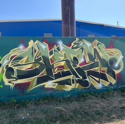 Green and Light Green Stylewriting by Skew One and mzk. This Graffiti is located in San Antonio, United States and was created in 2022.